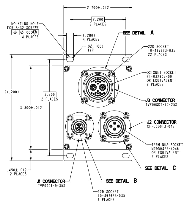 Mechanical Drawing - Amphenol Aerospace Transmit & Receive Fiber Optic Media Converter